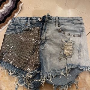 Sequin jean shorts